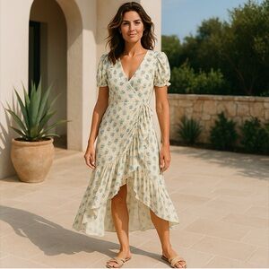 Lost + Wander Mama Mia Ruffled Floral Wrap Dress